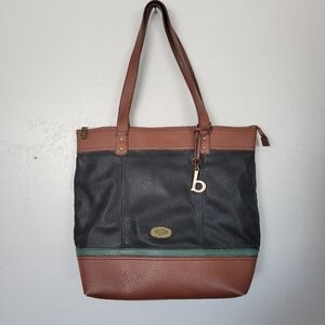 B.O.C Born Concepts Tote Bag Purse Faux Leather Tan Black Green Color Block